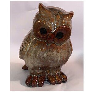 Vintage Owl Bird Ceramic Brown Glazed Decorative Figurine Statue Figure Decor